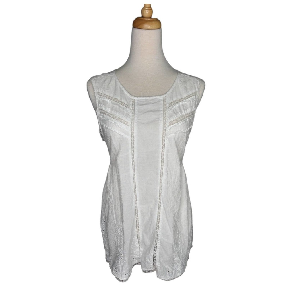 Billabong Designer's Closet White Cotton and Lace Babydoll Top Size L